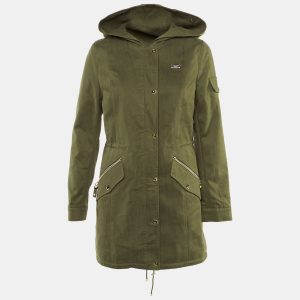 Philipp Plein infuses rugged outerwear with luxury edge in this double layer jacket. Designed in khaki green cotton and trimmed with fur