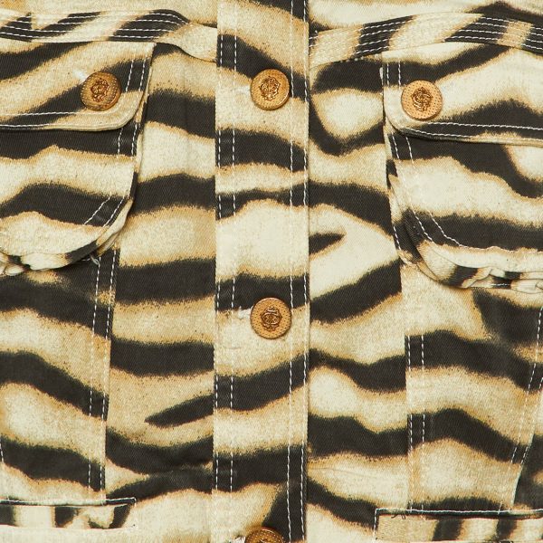 Roberto Cavalli Beige Animal Printed Stretch Cotton Crop Jacket M - Image 3