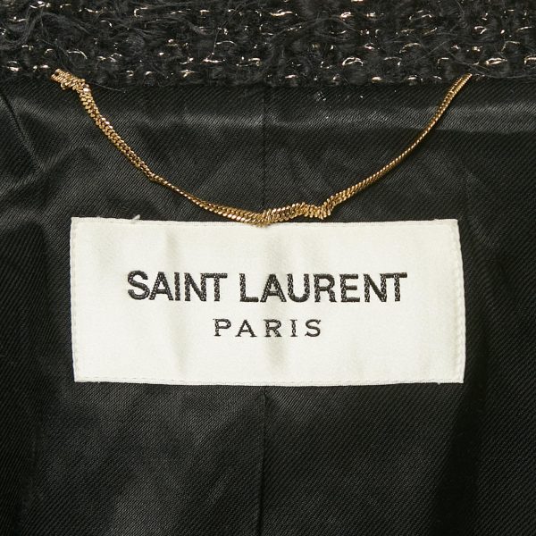 Saint Laurent Paris Black Textured Tweed Double Breasted Coat S - Image 4