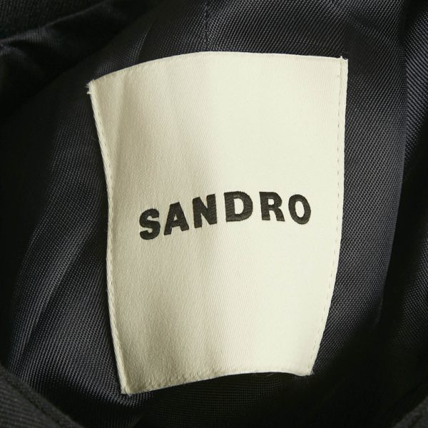 Sandro Navy Blue Wool Blend Pleated Insert Trench Coat L - Image 4