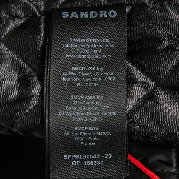Sandro Black Embroidered Wool and Leather Varsity Jacket S - Image 5