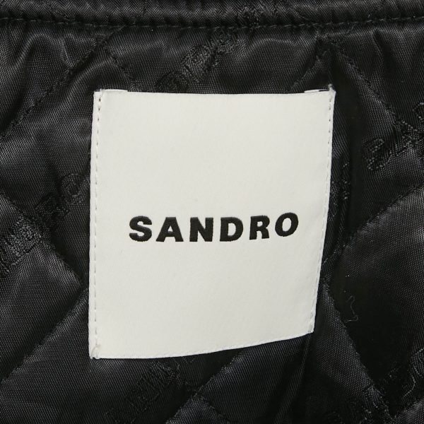 Sandro Black Embroidered Wool and Leather Varsity Jacket S - Image 4
