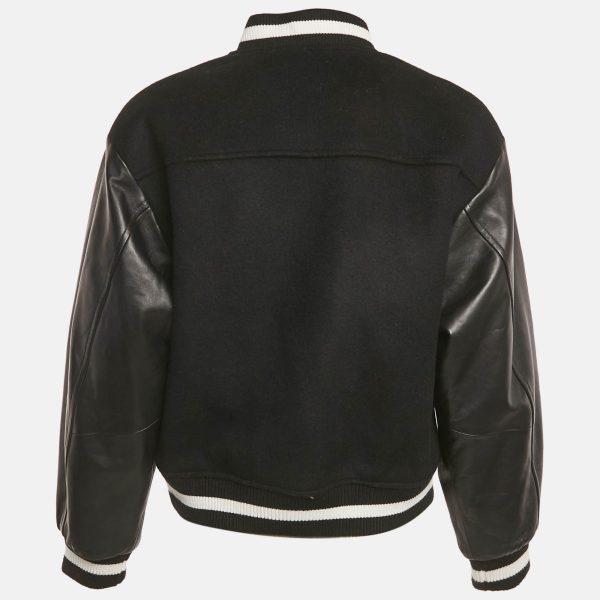 Sandro Black Embroidered Wool and Leather Varsity Jacket S - Image 2