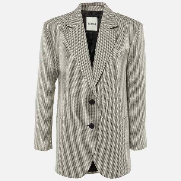 Sandro reinvents a classic pattern with this oversized blazer in black and white houndstooth. Embellished detailing lends a contemporary edge
