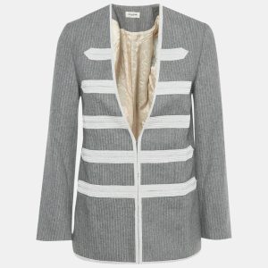 This Zadig and Voltaire jacket is tailored in a wool blend with grey pinstripes. Designed in a judo inspired silhouette