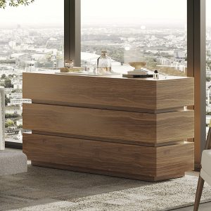 An embodiment of modern elegance and functional design. This dresser stands out with its distinctive three-block structure