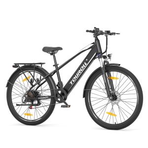 Touroll J1 27.5 inch Trekking Bike with 250W Motor 36V 15.6Ah Battery Max 100km Range 1.8" LCD Display Shimano 7-Speed Disc Brake - Black