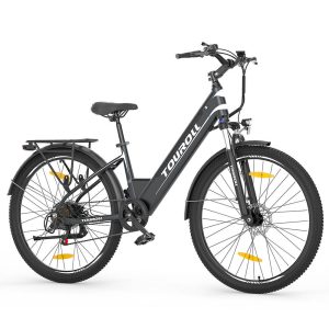 Touroll J1 ST 27.5 inch Trekking Bike with 250W Motor 36V 15.6Ah Battery Max 100km Range 1.8" LCD Display Shimano 7-Speed Disc Brake - Black