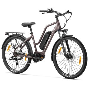 Touroll MA2 Electric Bike 250W Mid-Drive Motor 36V 13Ah Battery 27.5â Tires 25km/h Max Speed 100km Max Range Hydraulic Disc Brake Suspension Fork with Lockout Shimano 7-speed - Brown