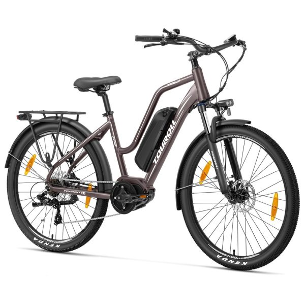 Touroll MA2 Electric Bike 250W Mid-Drive Motor 36V 13Ah Battery 27.5â Tires 25km/h Max Speed 100km Max Range Hydraulic Disc Brake Suspension Fork with Lockout Shimano 7-speed - Brown