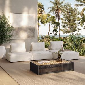 The Hampton Modular Outdoor Sofa: Where indoor comfort meets outdoor durability.Crafted with mold-resistant quick-dry fabric and open-cell foam technology